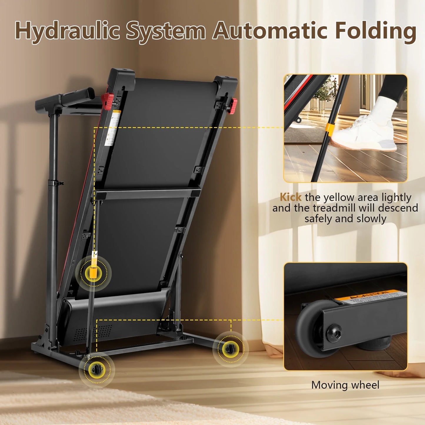 Treadmill with Desk, 300Lbs Folding Treadmill, Running Machine with Incline, App, Bluetooth Speakers, LED Monitor, 64 Programs, 0.6-7.5MPH