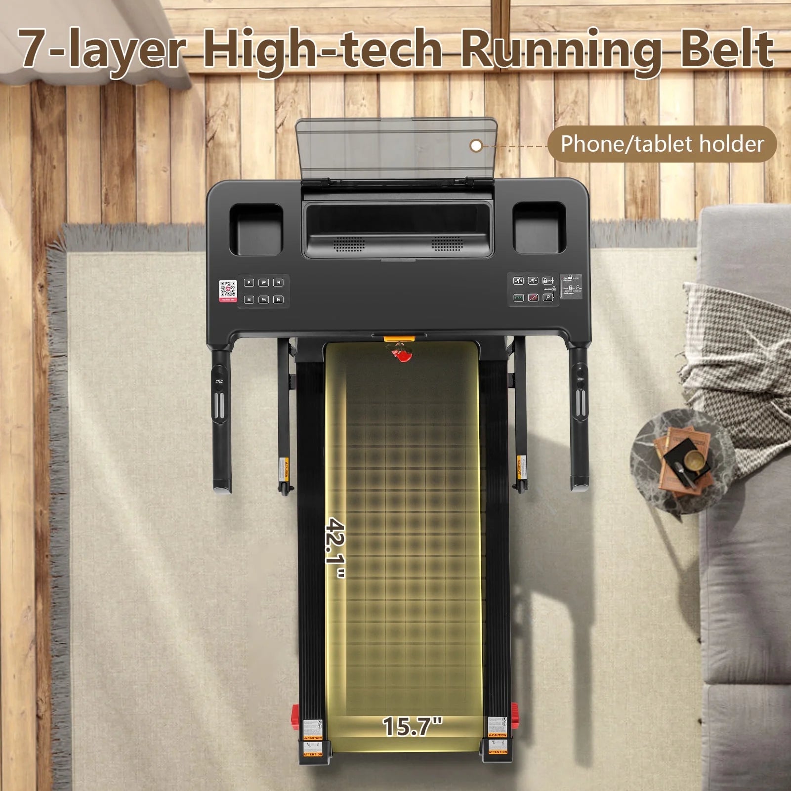 Treadmill with Desk, 300Lbs Folding Treadmill, Running Machine with Incline, App, Bluetooth Speakers, LED Monitor, 64 Programs, 0.6-7.5MPH
