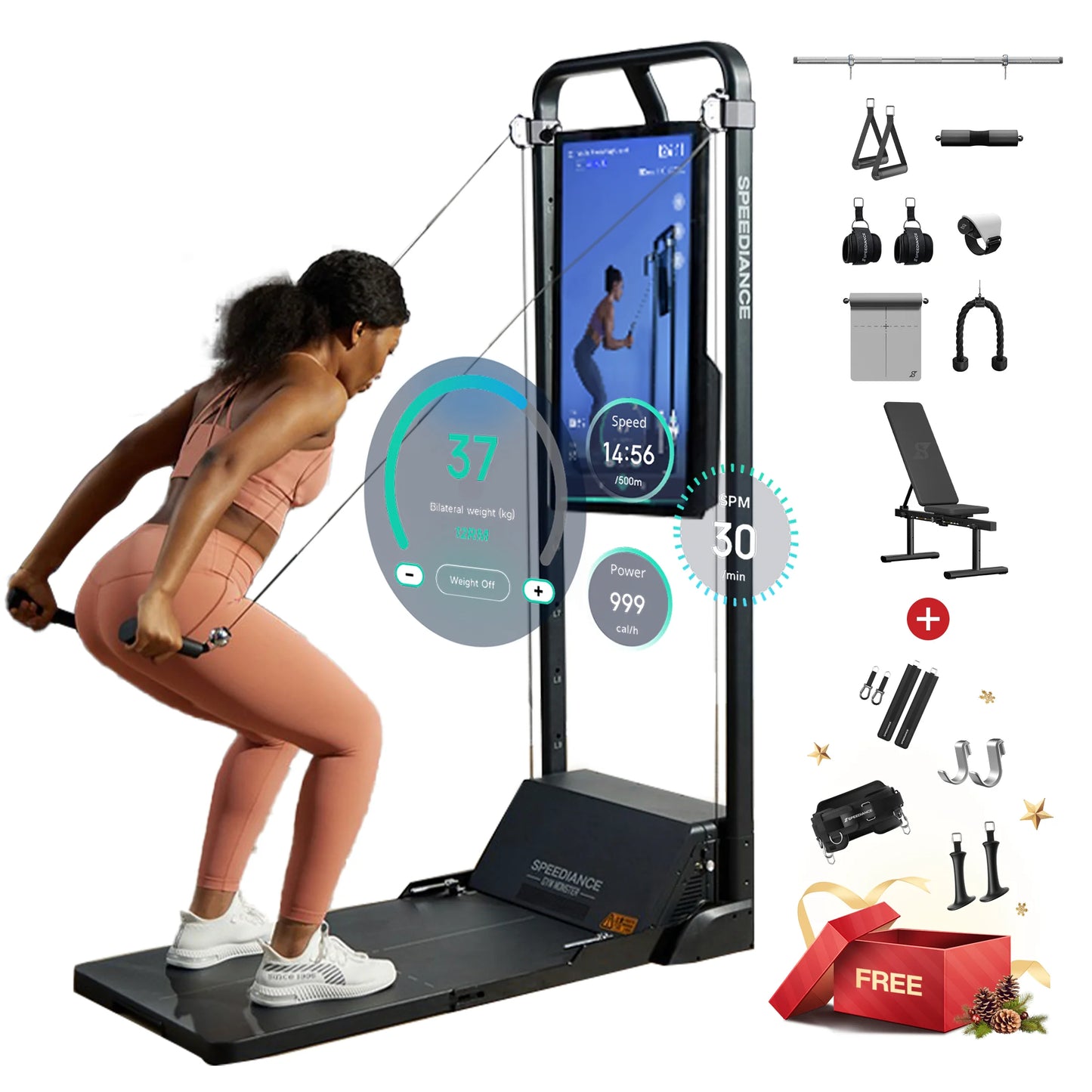 AI Smart Home Gym, All-In-One Digital Weight Workout Machine for Squat, Strength, Cardio, HIIT